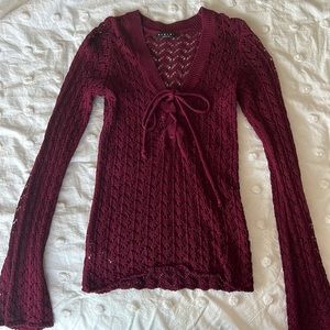 Vintage Sisley burgundy crochet sweater size small